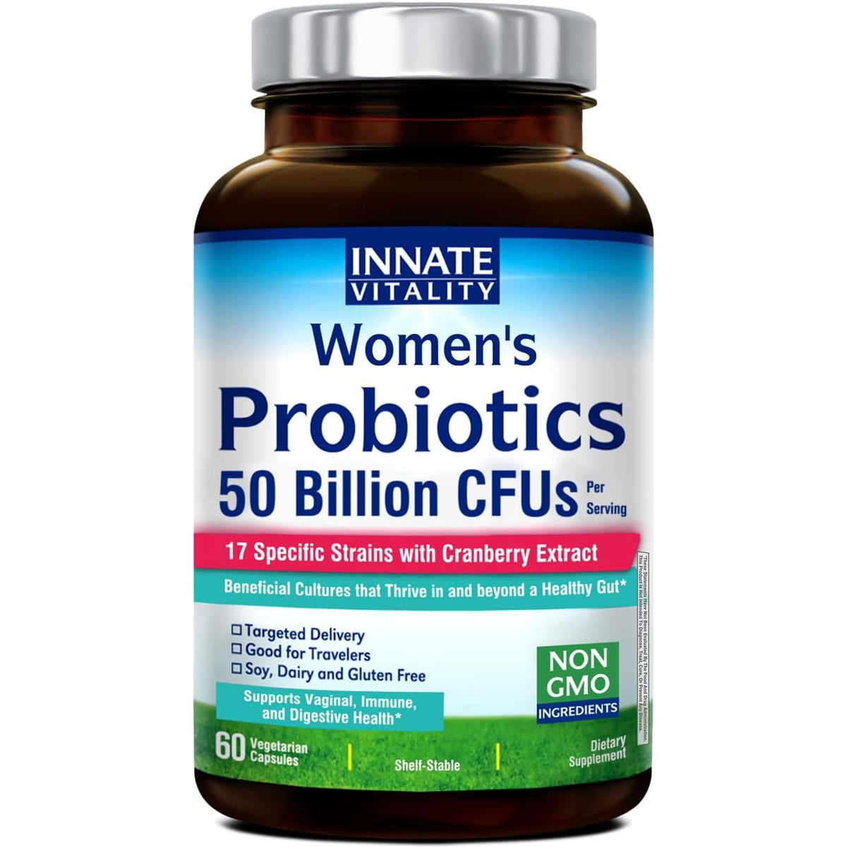 INNATE Vitality Women's Probiotics - 50 Billion CFUs, 17 Strains with Prebiotics & Cranberry Extract (60 Capsules)