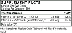 THORNE Vitamin D + K2 Liquid with a metered Dispenser - Vitamins D3 and K2 to Support Healthy Bones and Muscles* - 1 Fl Oz (30 ml) - 600 Servings