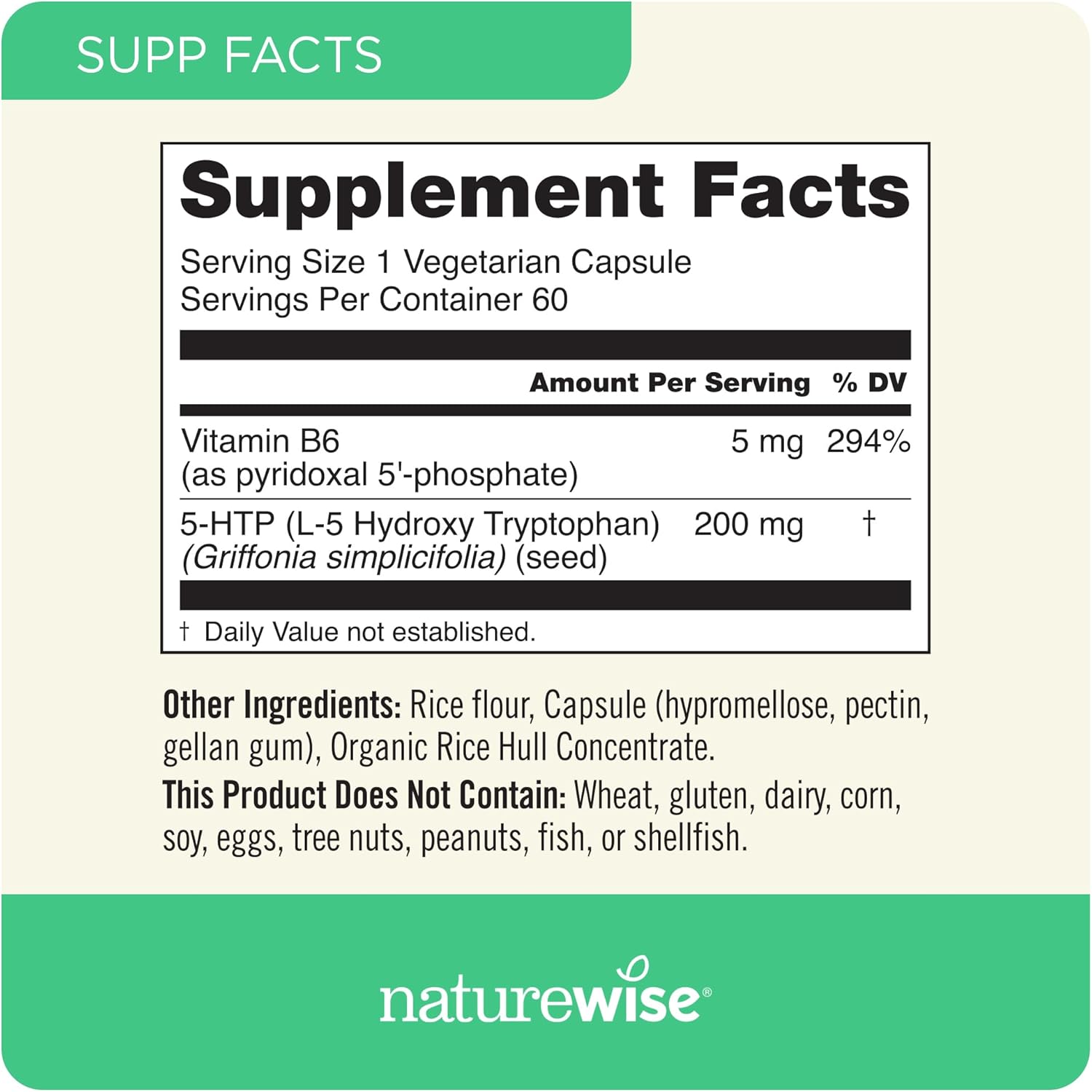 NatureWise 5-HTP 200mg Supplement from Griffonia Seeds with Cofactor Vitamin B6 - Mood Support and Natural Sleep Aid for Adults - Delayed-Release, Vegan - 60 Count[2-Month Supply]