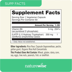 NatureWise 5-HTP 200mg Supplement from Griffonia Seeds with Cofactor Vitamin B6 - Mood Support and Natural Sleep Aid for Adults - Delayed-Release, Vegan - 60 Count[2-Month Supply]