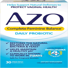 AZO، التوازن الأنثوي الكامل، بروبيوتيك يومي، 5 مليار، 30 كبسولة مرة واحدة يوميًا 