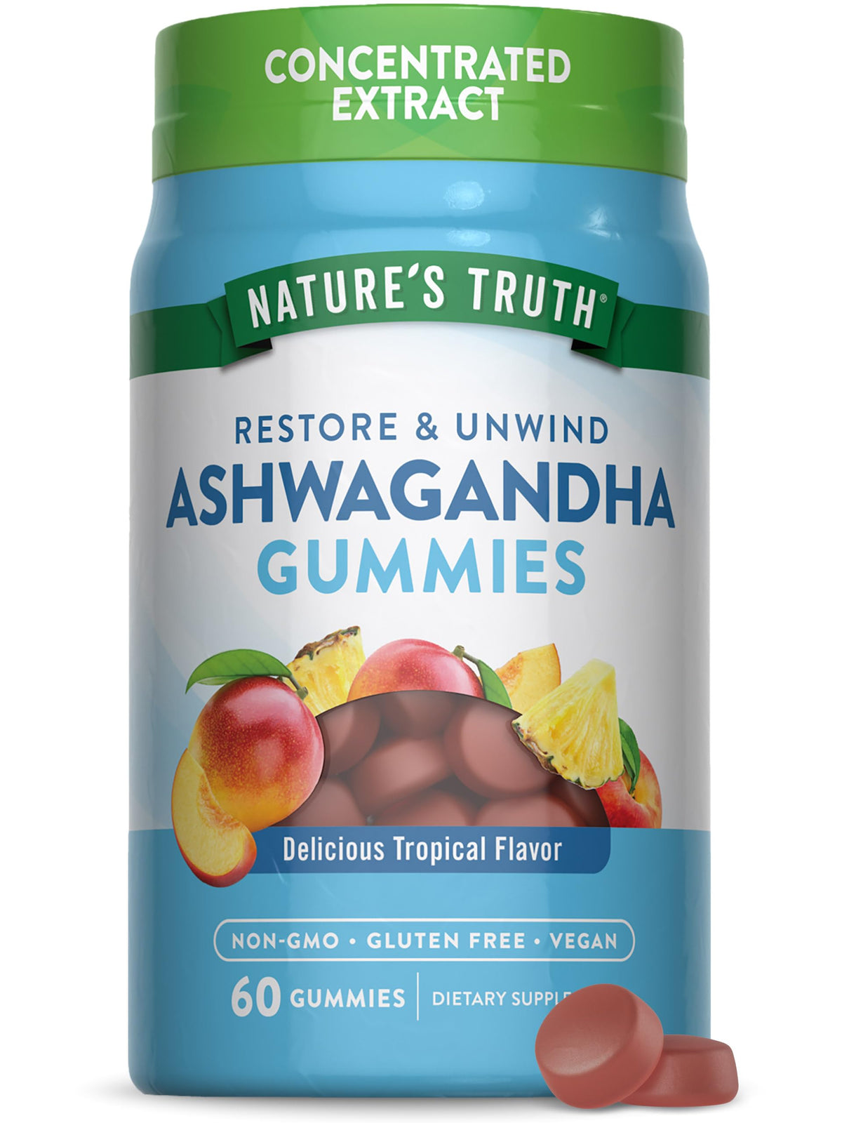 Natures Truth Ashwagandha Gummies (60 Tropical Flavor) Vegan Non-GMO Gluten Free