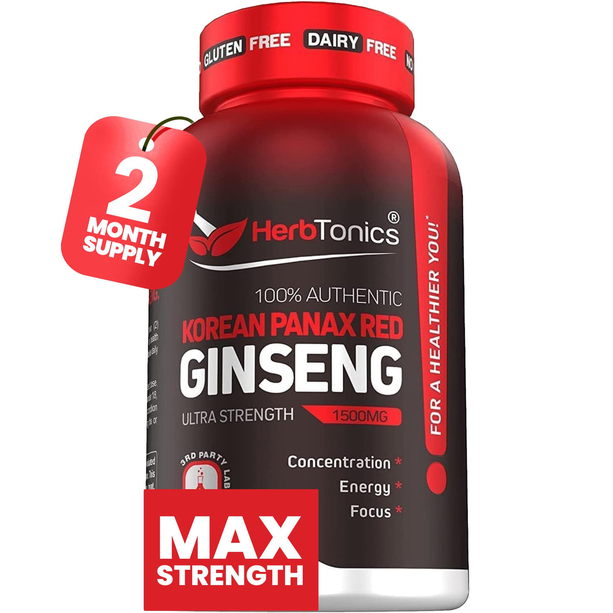 High Strength Korean Red Panax Ginseng Capsules | 1500 mg | 120 Vegan Pills