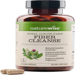 NatureWise Total Colon Care Fiber Cleanse with Herbal Laxatives, Prebiotics, & Digestive Enzymes for Healthy Elimination, Safe Digestion & Weight, Detox, & Gut Health [1 Month Supply - 60 Count]