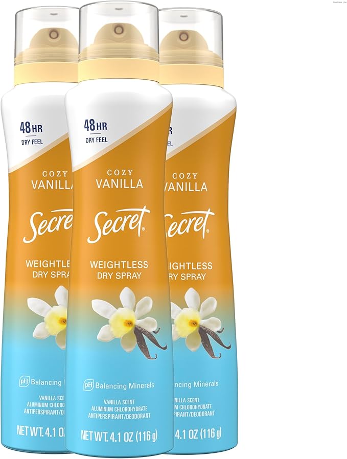 Secret Dry Spray Antiperspirant Deodorant for Women - 48-Hour Protection, Vanilla & Argan Oil, 4.1oz (Pack of 3)