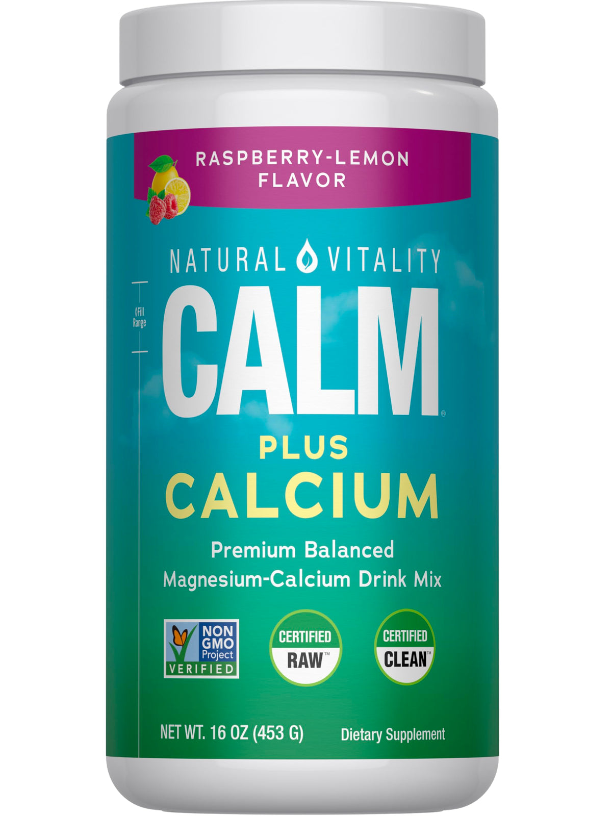 Natural Vitality Natural Calm Plus Calcium – Raspberry-Lemon, 16oz
