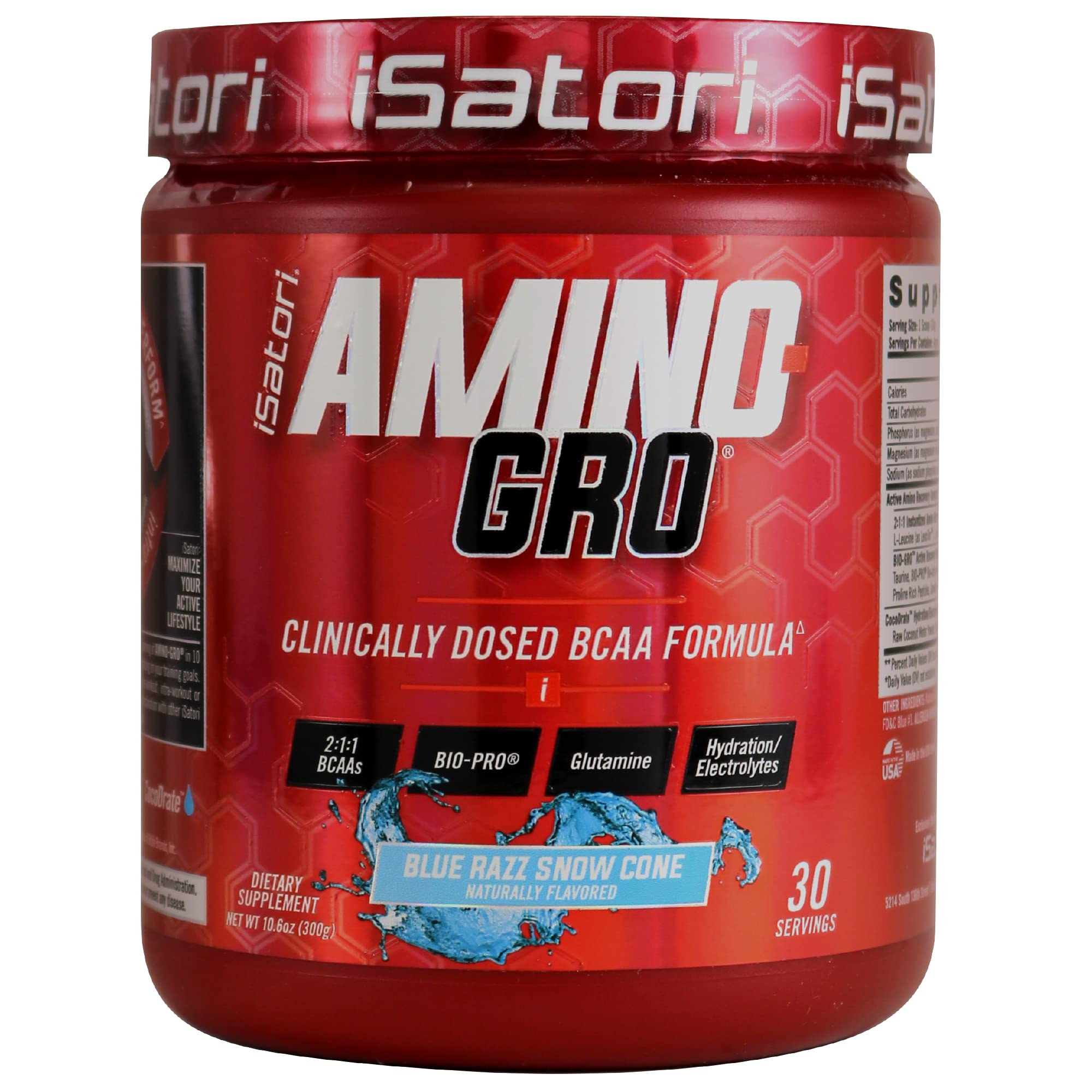 iSatori Amino-Gro Blue Razz Snow Cone 30 Servings - BCAA Amino Acid Supplement