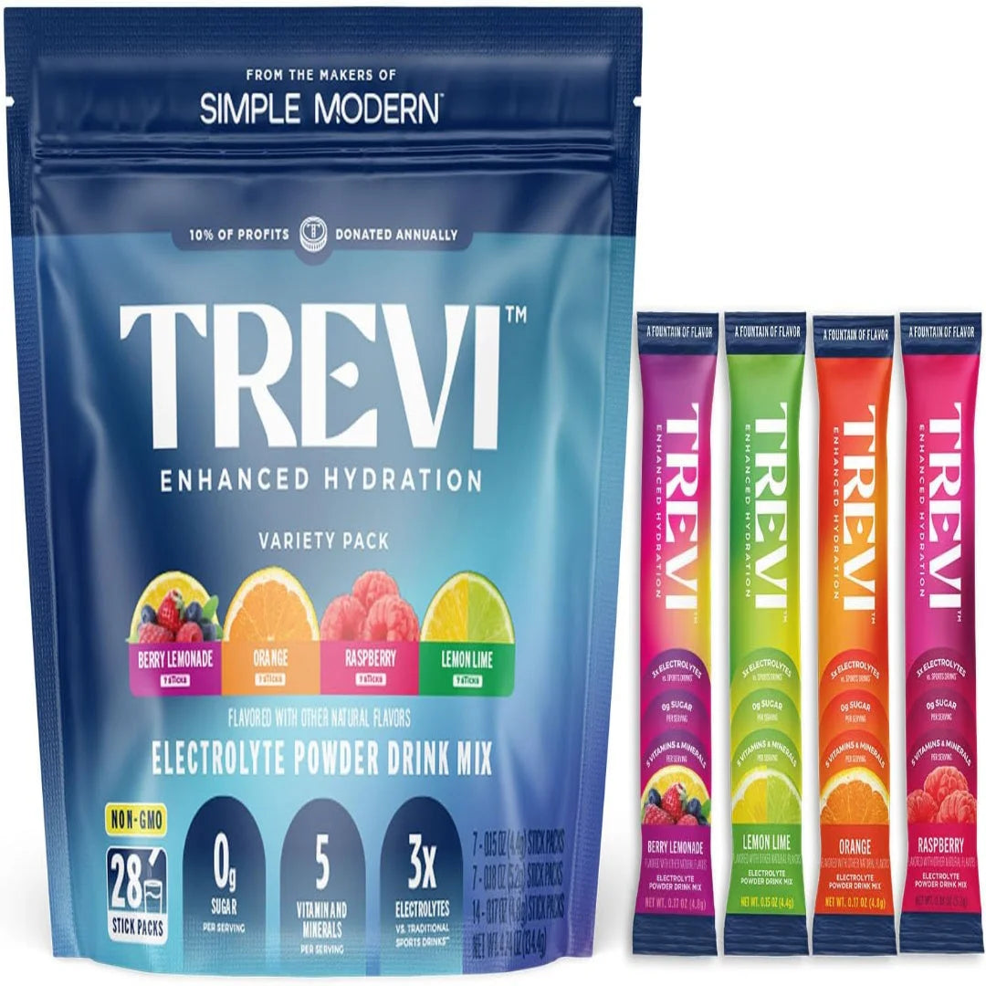 مسحوق Trevi خالي من السكر مع إلكتروليتات لترطيب الجسم.