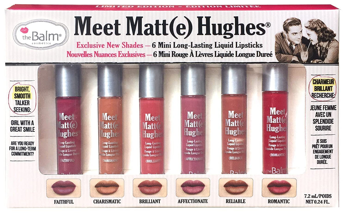 theBalm Meet Matt(e) Hughes Set of 6 Mini Long-Lasting Liquid Lipsticks - Travel-Friendly Kit