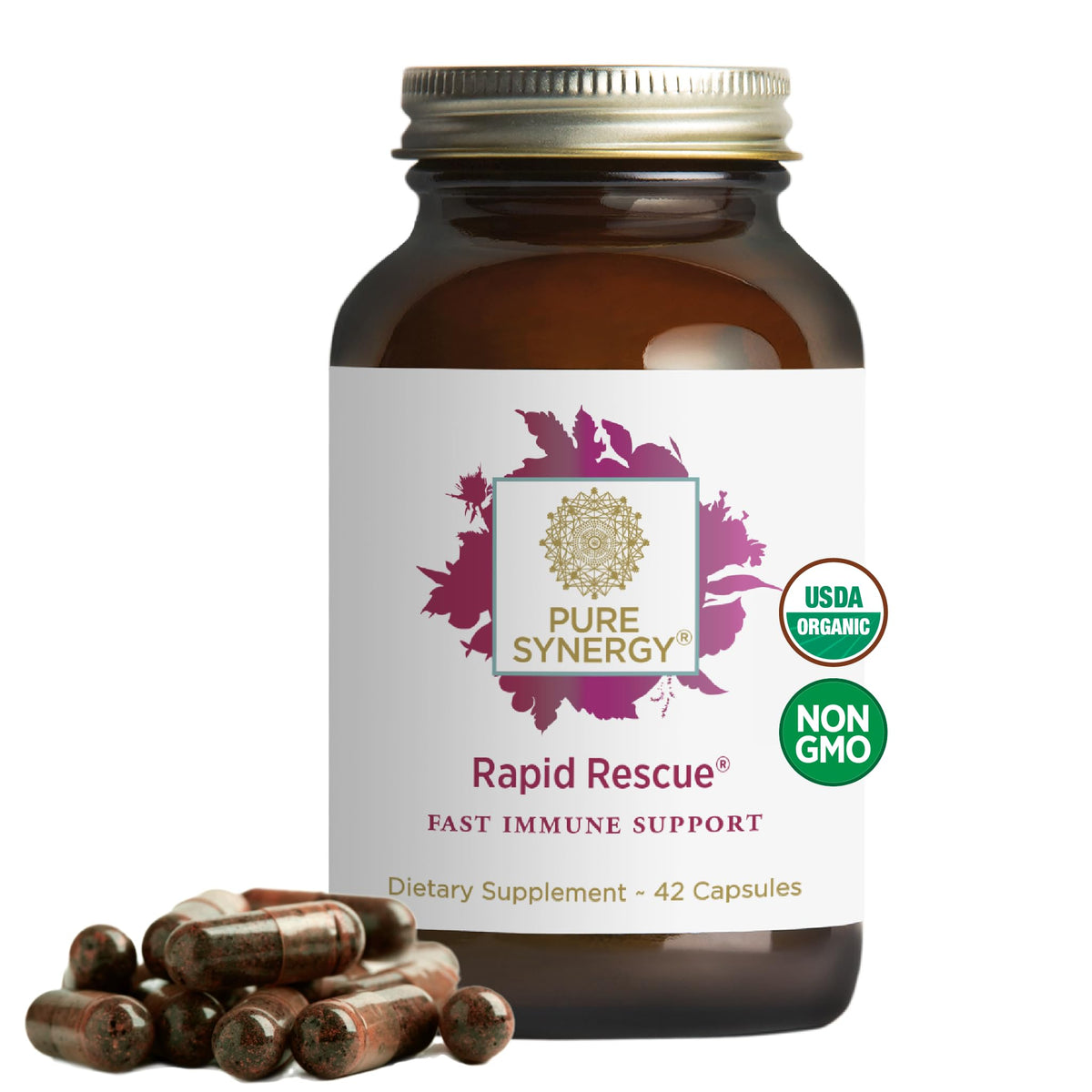 PURE SYNERGY Rapid Rescue Organic Immune Support Capsules - Herbal Immune Supplement with Echinacea, Elderberry & Olive Leaf