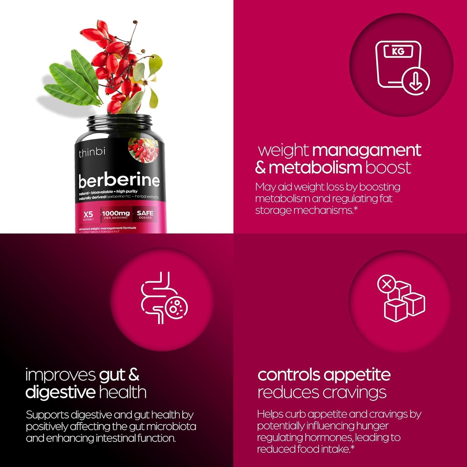 Berberine supplement capsules with bitter melon and banaba leaf for weight management
