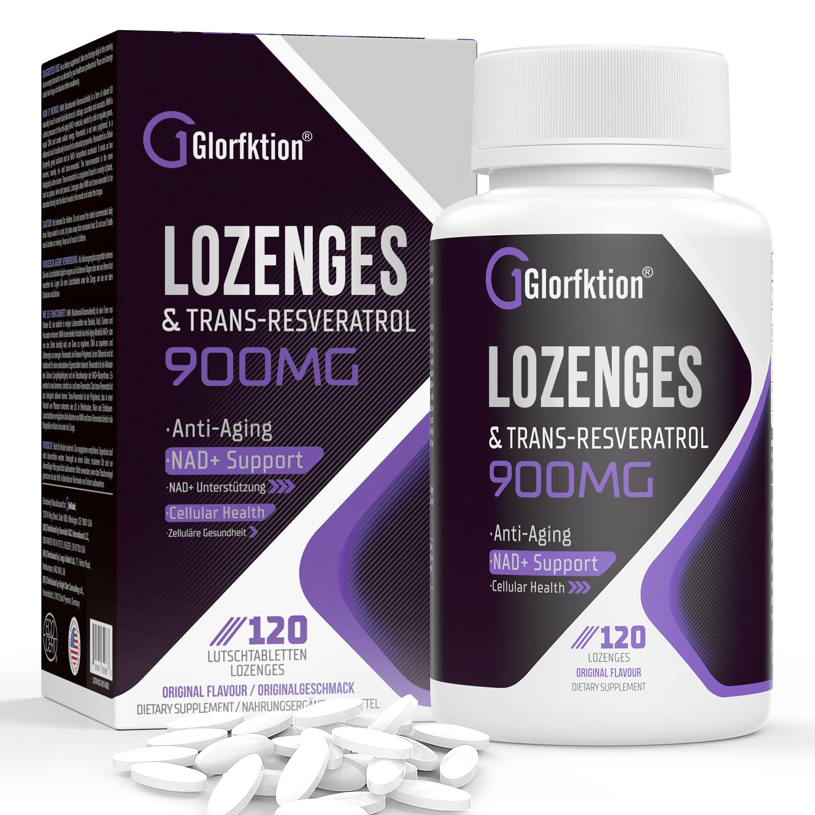 NMN + 99% Pure Trans-Resveratrol 900mg Tablets - 600 Lozenges (Pack of 5) for Anti-Aging & Cellular Health