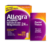 Allegra Adult 24-Hour Allergy Relief Tablets with Tissue Pack - 180mg Fexofenadine HCI 100-Count