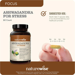 NatureWise Ashwagandha for Stress - With KSM-66 Extract, GABA, L-Theanine, Rhodiola Rosea - Herbal Mood & Sleep Support - Vegan, Non-GMO, Gluten-Free - 60 Capsules[1-Month Supply]