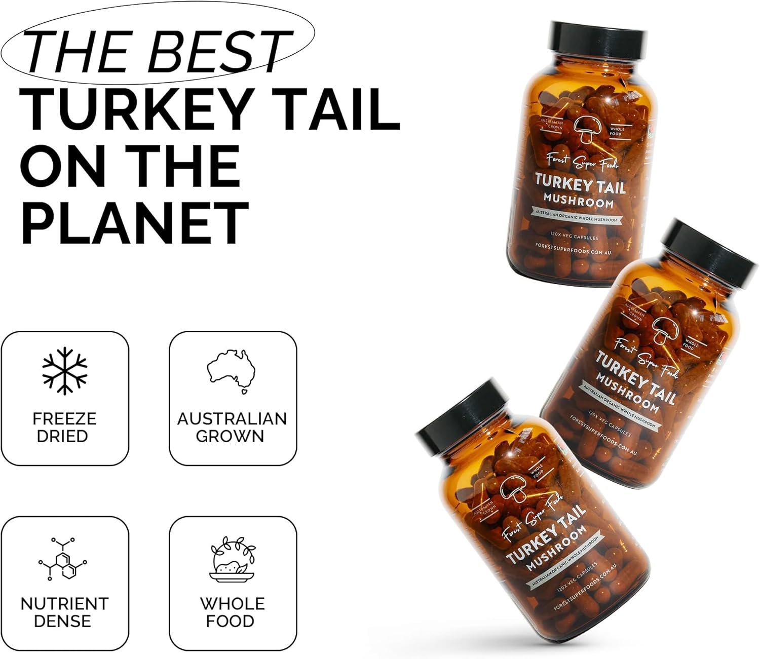 كبسولات فطر ذيل الديك الرومي من  Forest Super Foods، لدعم صحة الأمعاء والجهاز المناعي.
