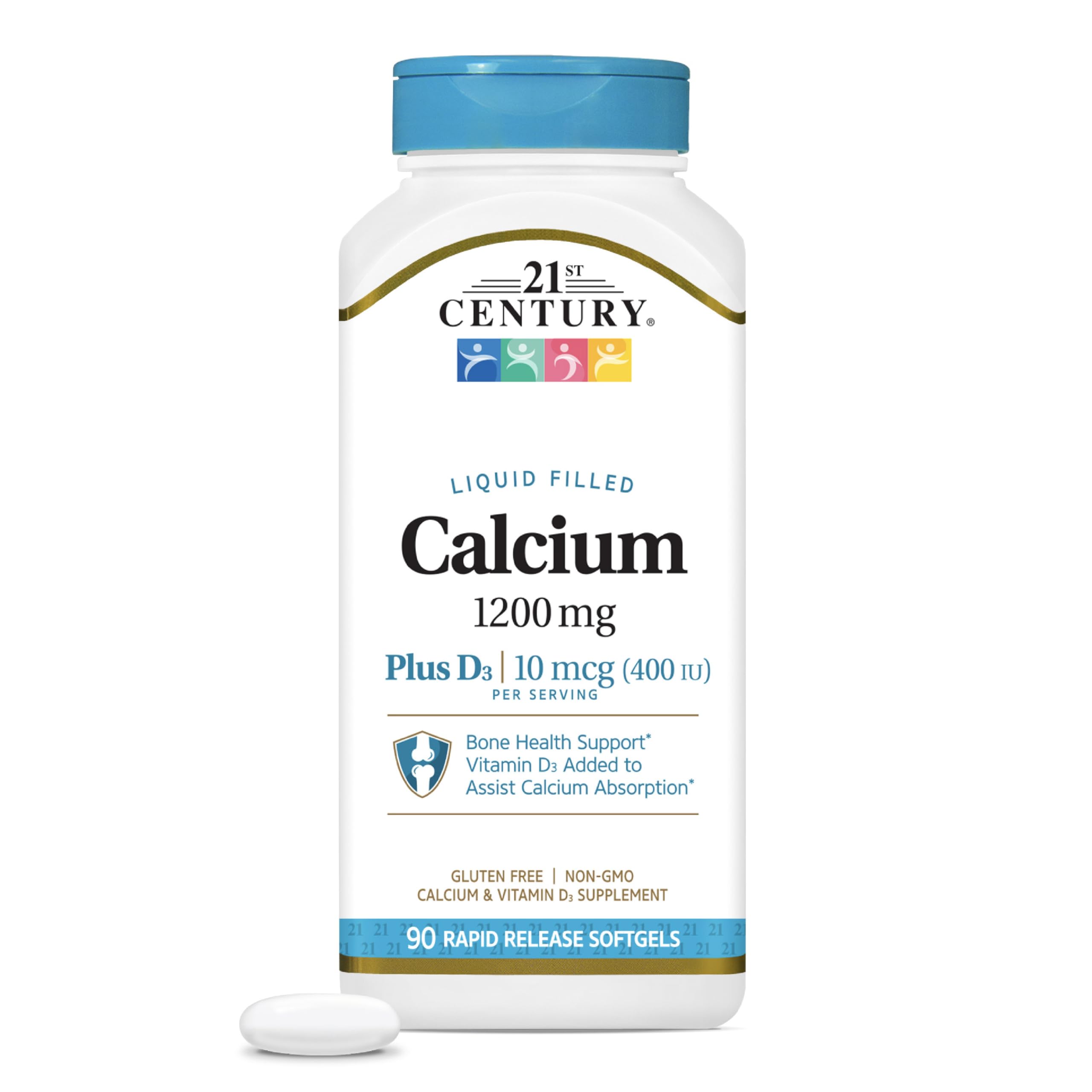 21st Century Liquid Filled Calcium 1200mg + D3 - 90 Softgels for Bone Health