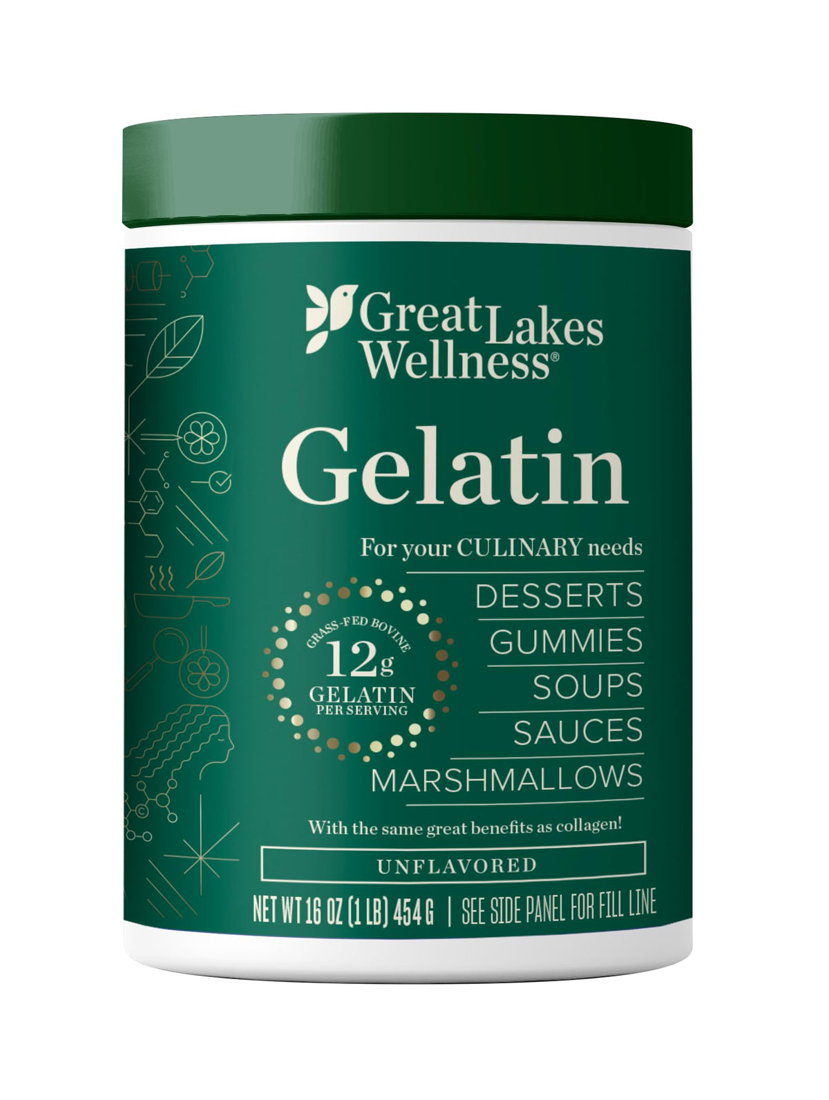 Great Lakes Wellness Beef Hide Gelatin - Unflavored Collagen Joint Care - 16 oz (454 g)