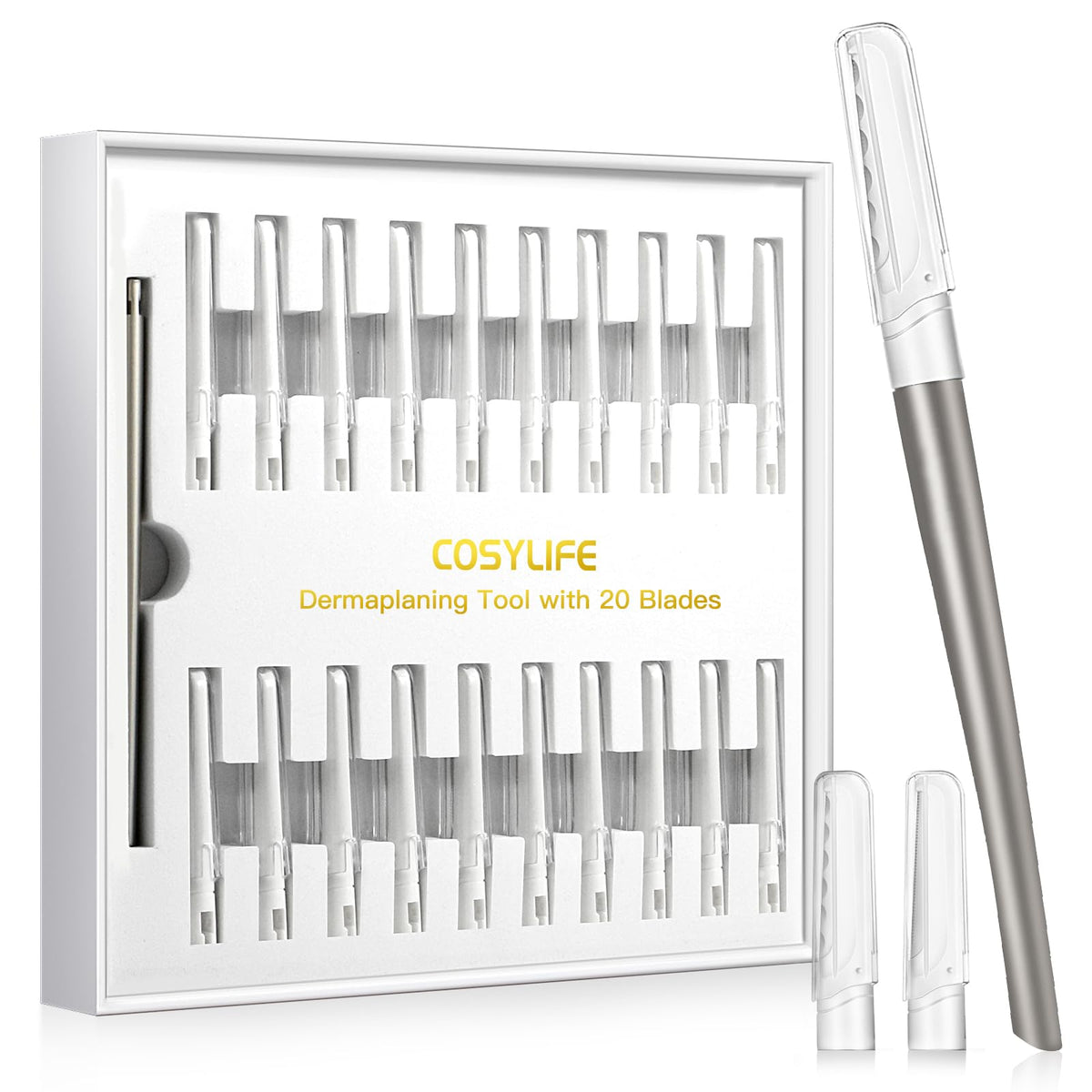 Dermaplaning Tool for Face Exfoliation - 20 Replaceable Blades, Facial Shaver & Eyebrow Razor for Peach Fuzz Removal