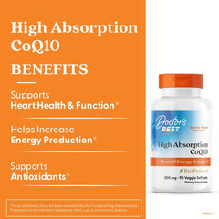 Doctor's Best High Absorption CoQ10 with BioPerine, Heart Health & Energy Production, Naturally Fermented, Vegetarian, Gluten Free, 300 mg, 90 Veggie Softgels