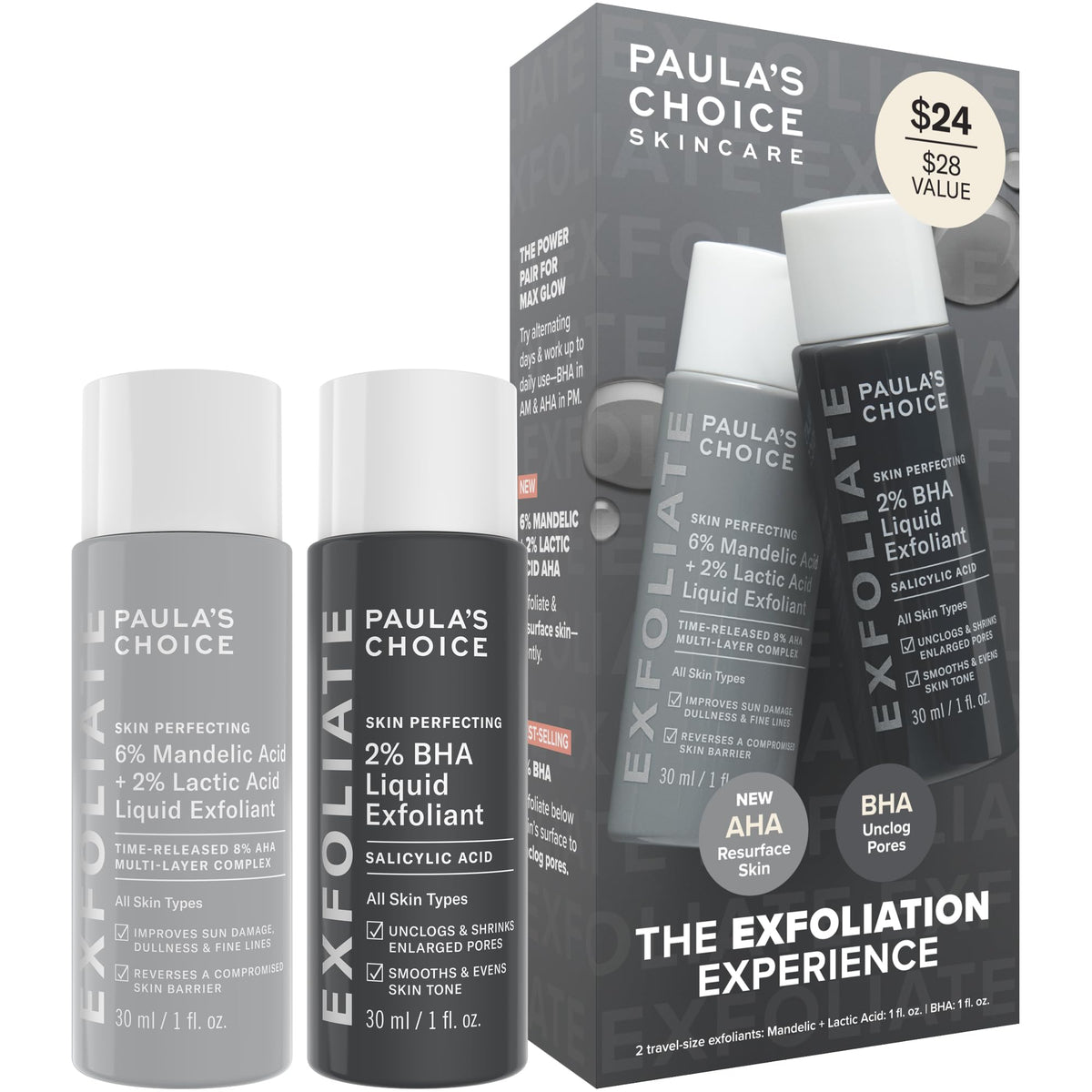 Paula's Choice Exfoliation Kit - 2% BHA & 6% AHA Exfoliants for Pores & Texture, Travel-Size Duo
