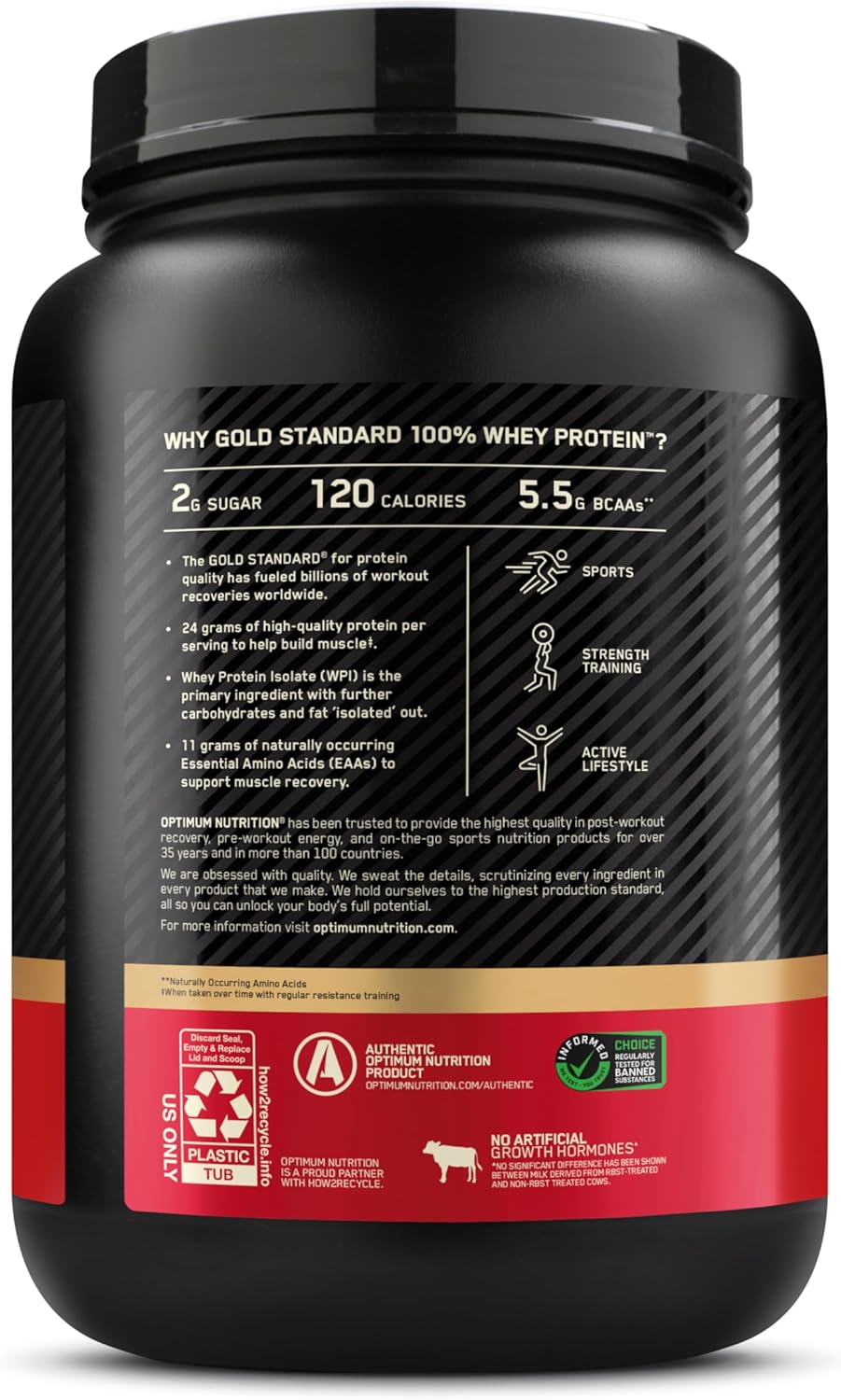 Optimum Nutrition Gold Standard 100% Whey Protein Powder, Vanilla Ice Cream, 2 Pound (Packaging May Vary)