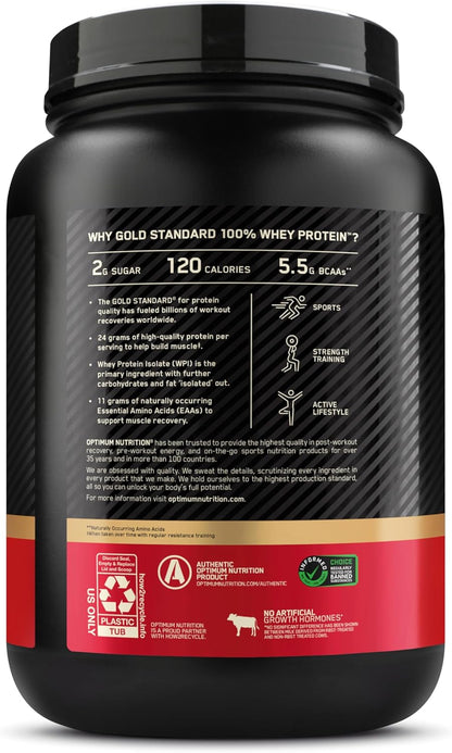 Optimum Nutrition Gold Standard 100% Whey Protein Powder, Vanilla Ice Cream, 2 Pound (Packaging May Vary)