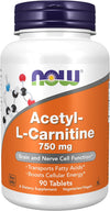 NOW Foods Supplements, Acetyl-L-Carnitine 750 mg, Amino Acid, Brain And Nerve Cell Function*, 90 Tablets