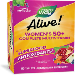Nature's Way Alive Women's 50+ Complete Multivitamin, Supports Healthy Heart, Brain, Bones*, Superfood Antioxidants**, B-Vitamins, Gluten-Free, 50 Tablets (Packaging May Vary)