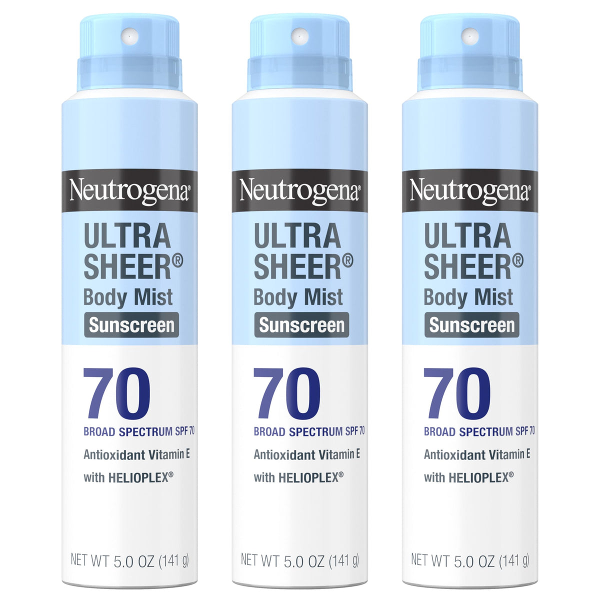 Neutrogena Ultra Sheer Body Mist Sunscreen Spray SPF 70 - Lightweight, Non-Greasy, Water Resistant, Broad Spectrum UVA/UVB Protection (5 oz)
