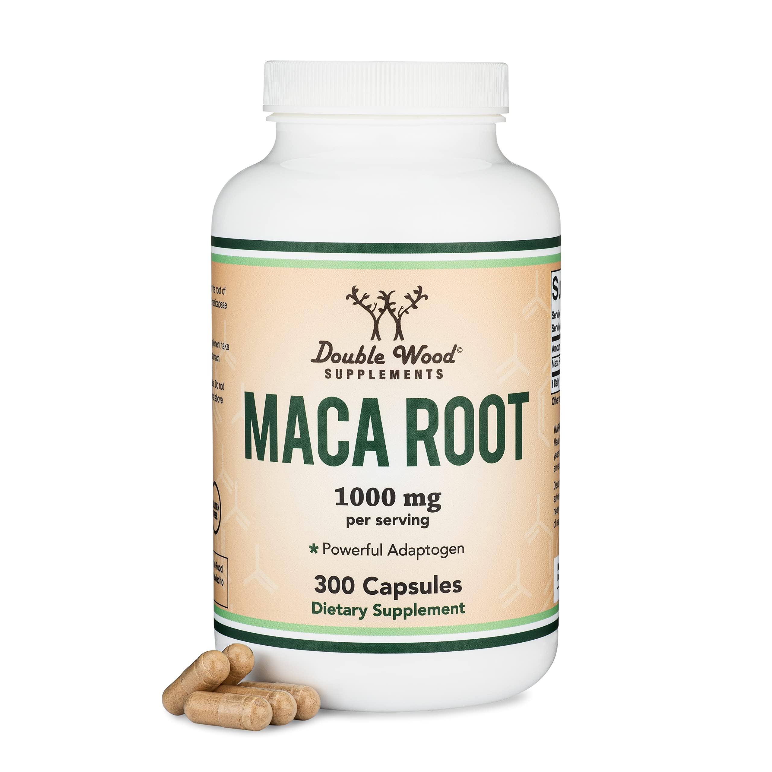 Premium Maca Root Capsules 1000mg - Black, Red, Yellow Blend for Energy & Performance | 300 Count by Double Wood Supplements