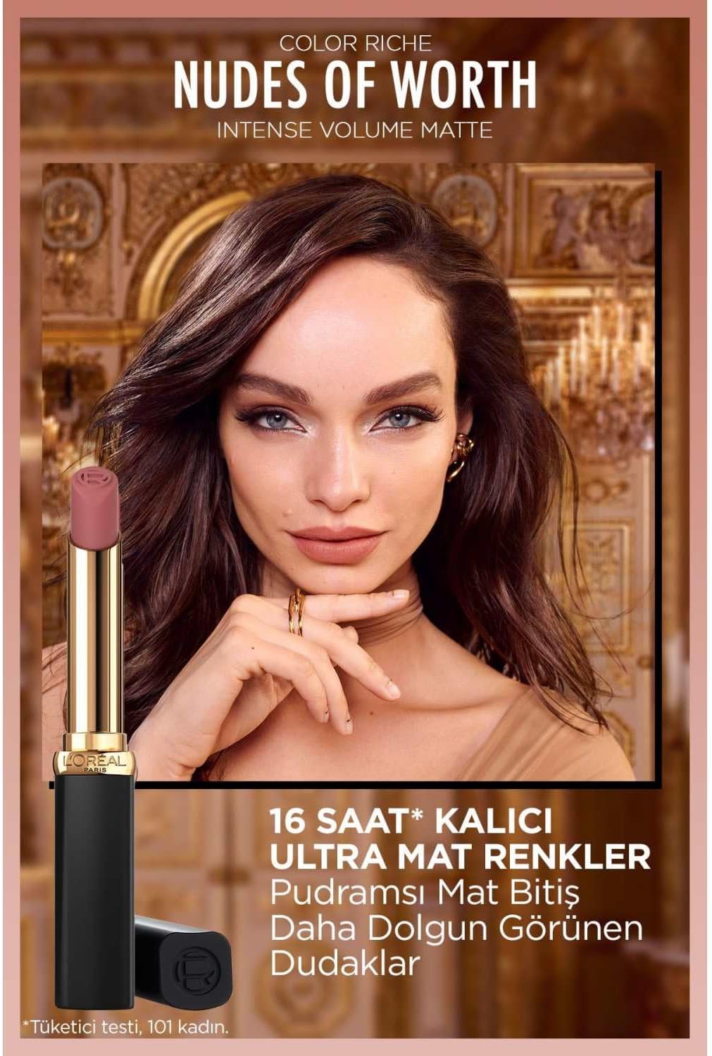 L’Oréal Paris Color Riche Intense Volume Matte Nude 550 Le Nude Daring Lipstick – powdery matte finish, 16-hour wear, rich nude shade
