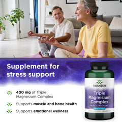 Swanson Triple Magnesium Complex - 400mg Supplement for Optimal Bone Health and Absorption - Citrate, Oxide, and Aspartate - Triple Magnesium Supplement (300 Capsules)