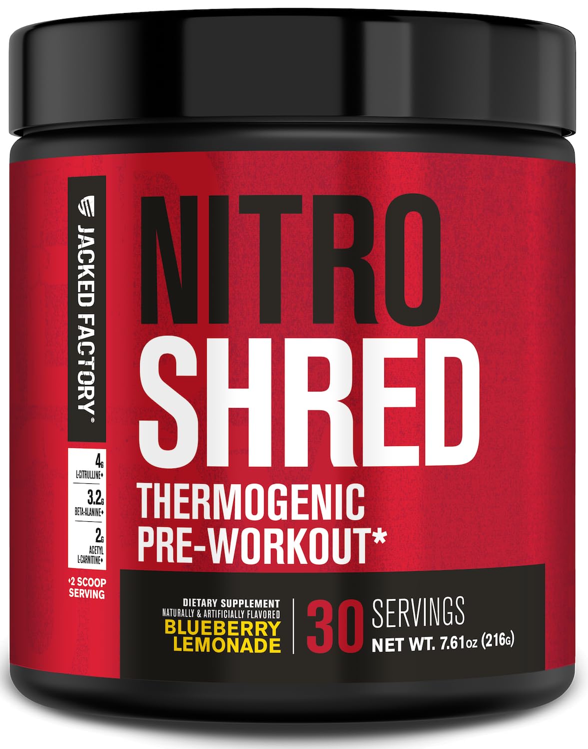 Jacked Factory NITROSURGE Shred Pre Workout Supplement - Energy Booster, Instant Strength Gains, Sharp Focus, Powerful Pumps - Nitric Oxide Booster - Blueberry Lemonade, 30 Servings