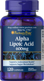Puritan's Pride Alpha Lipoic Acid 600mg - 120 Capsules for Antioxidant Support & Brain Health