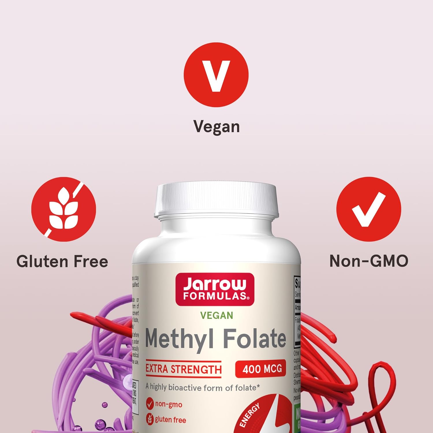 Jarrow Formulas Extra Strength Methyl Folate 400 mcg, Dietary Supplement for Cardiovascular and Neurologic Health Support, 60 Veggie Capsules, 60 Day Supply
