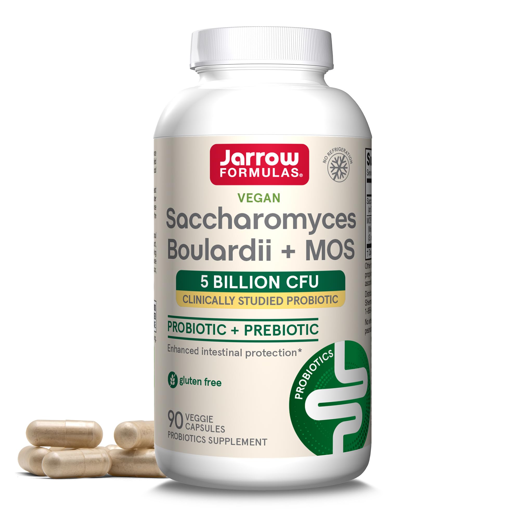 Jarrow Formulas Saccharomyces Boulardii & MOS - 5 Billion CFU, 90 Veggie Caps - Gut Health