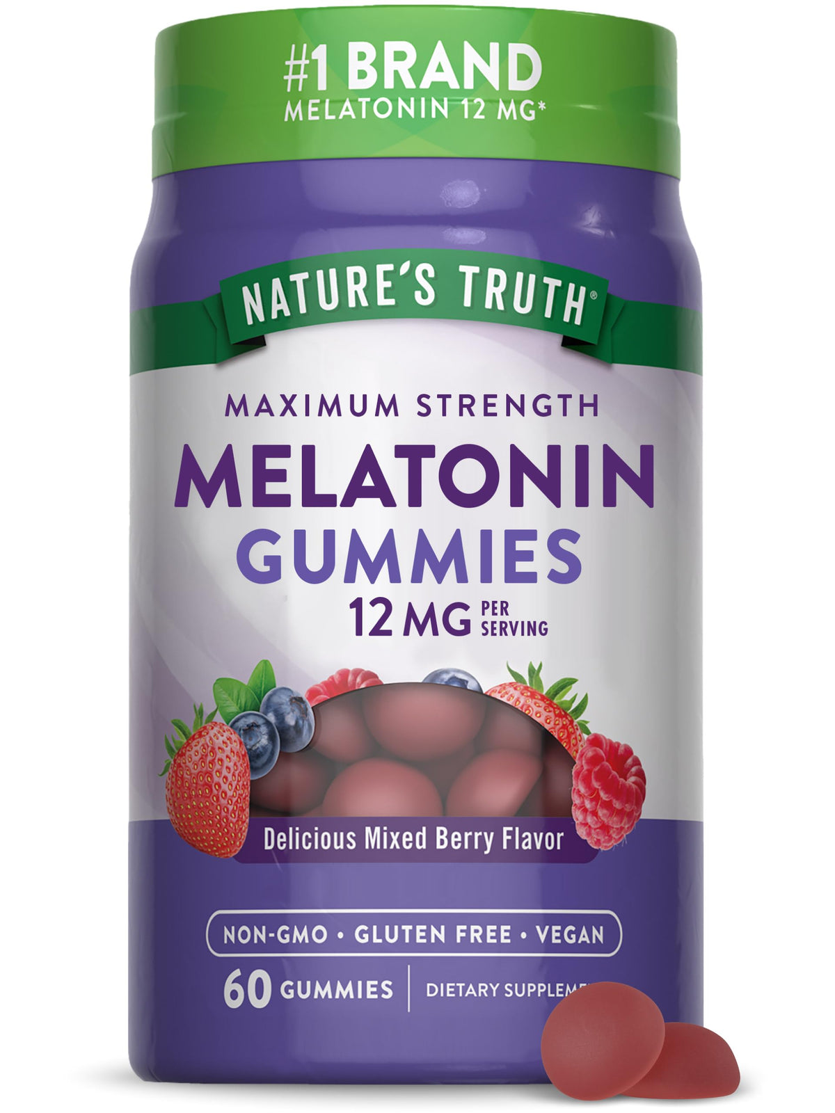 Nature's Truth Melatonin Gummies - 12mg - Mixed Berry Flavor - Vegan & Non-GMO - 60 Count