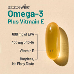 NatureWise Extra-Strength Omega 3 Fish Oil Supplement - 1000mg per Serving - 600 EPA & 400 DHA and Vitamin E - Support for Heart & Brain Health - Lemon Flavor, GMO-Free - 180 Softgels[3-Month Supply]