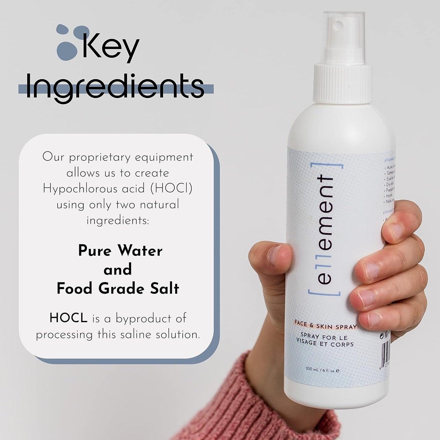 e11ement Hypochlorous Acid Cleanser for Adult and Teenage Acne & Eczema – Tattoo, Piercing & Post Procedure Aftercare – Post Workout Skin - Daily Toner, Dry Eye and Lash Spray (Medium 4 oz.)