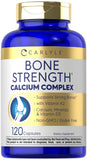 Carlyle Bone Strength Calcium Complex - with Vitamin D3, Magnesium, K2, Zinc & Boron - 120 Capsules | Non-GMO, Gluten Free