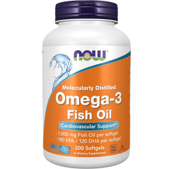 NOW Foods Supplements, Omega-3 180 EPA / 120 DHA, Molecularly Distilled, Cardiovascular Support*, 200 Softgels