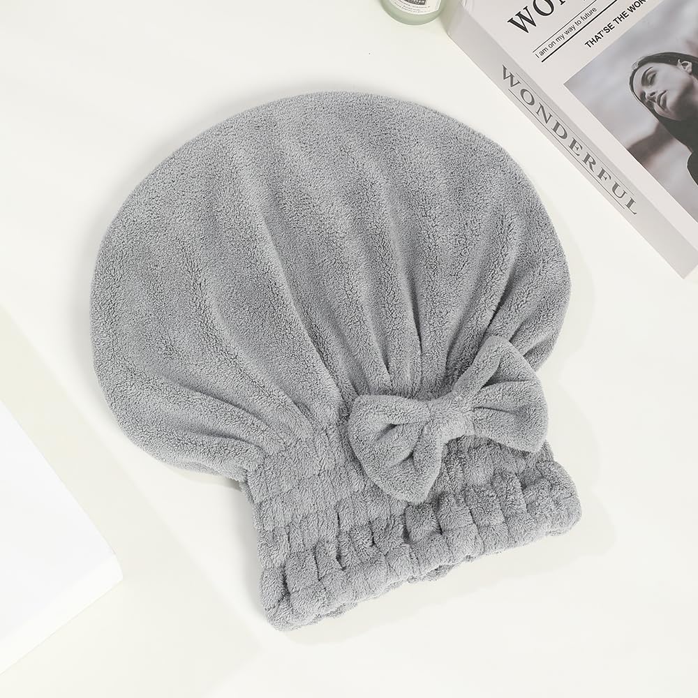 Reefi Ultra-Soft Coral Fleece Hair Drying Hat - Light Grey