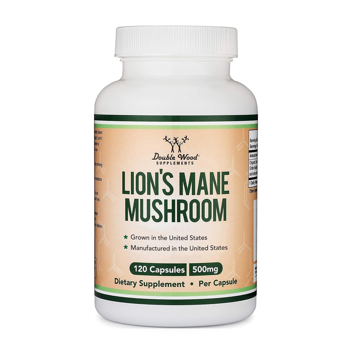 Double Wood Lions Mane Mushroom Capsules - Brain Support & Immune Health - 120 Count