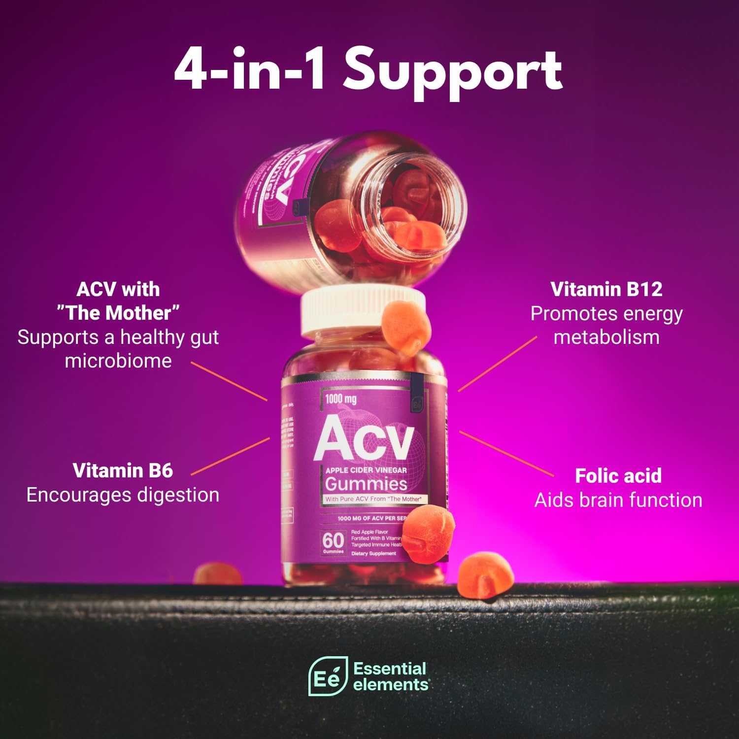 غummies الخل Apple cider vinegar النباتية.