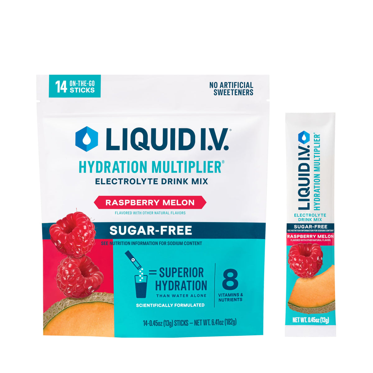 Liquid I.V. Sugar-Free Hydration Multiplier - Raspberry Melon | Electrolyte Powder Drink Mix | Non-GMO | 1 Pack