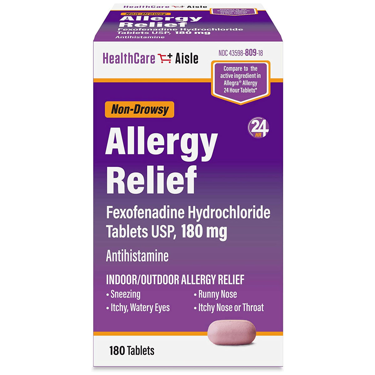 HealthCareAisle 24-Hour Allergy Relief, 180mg Fexofenadine HCl (180 Count) Non-Drowsy