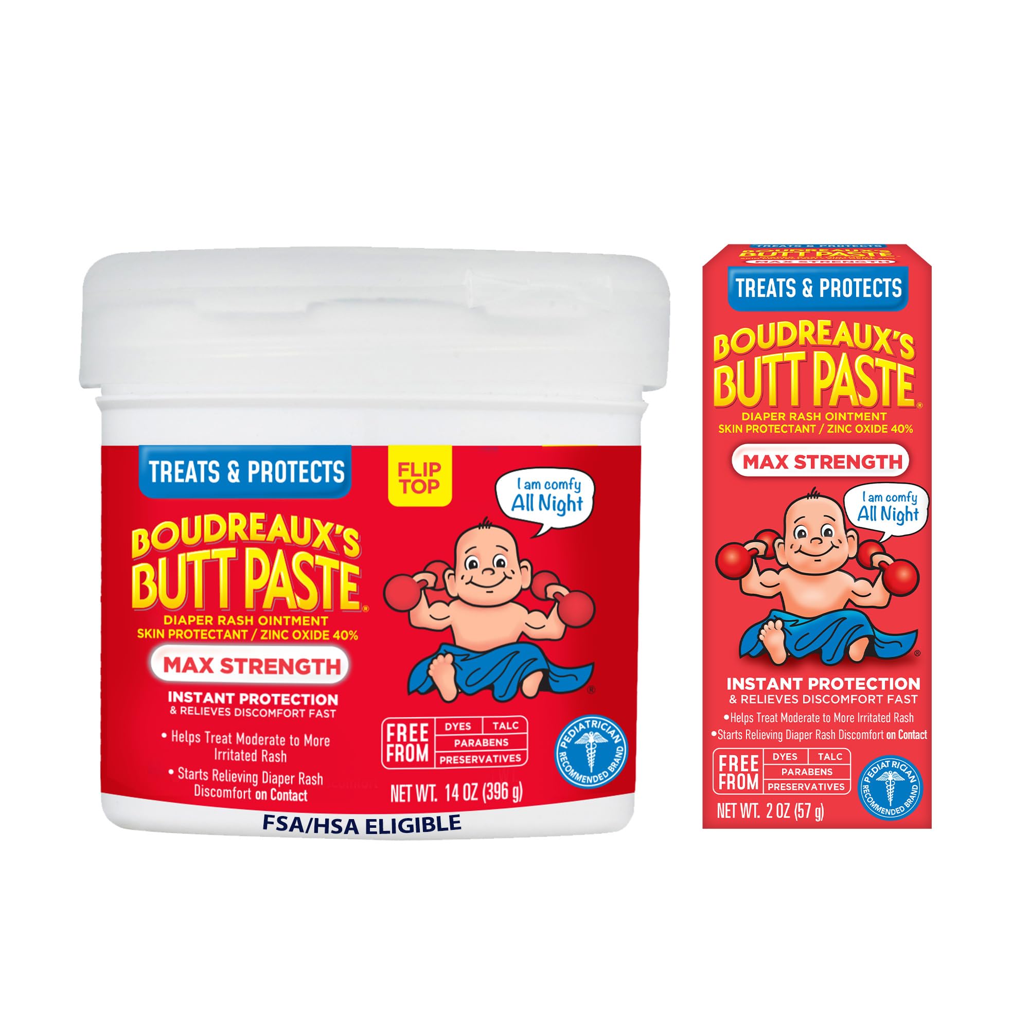 Boudreaux's Butt Paste Maximum Strength Diaper Rash Cream - 2 oz Tube & 14 oz Jar