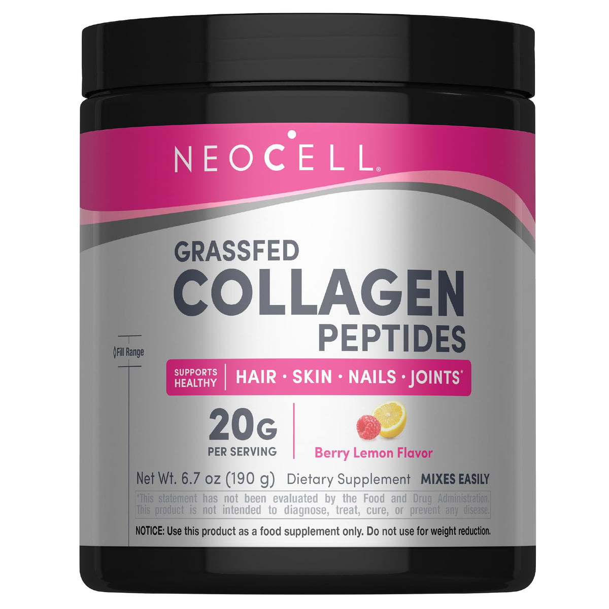 NeoCell Super Collagen Powder - Berry Lemon Flavor - 6,600mg Types 1 & 3 (6.7 oz)