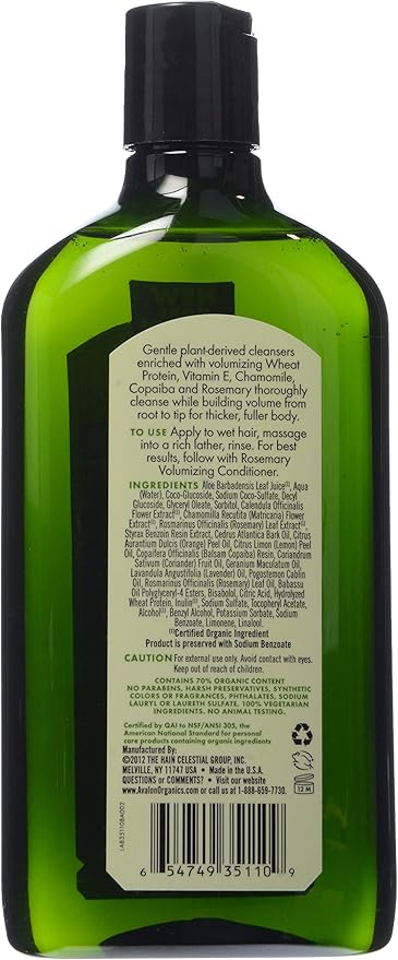 Avalon Organics Rosemary Volumizing Shampoo - 325ml - Boost Hair Growth