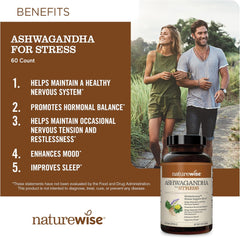 NatureWise Ashwagandha for Stress - With KSM-66 Extract, GABA, L-Theanine, Rhodiola Rosea - Herbal Mood & Sleep Support - Vegan, Non-GMO, Gluten-Free - 60 Capsules[1-Month Supply]